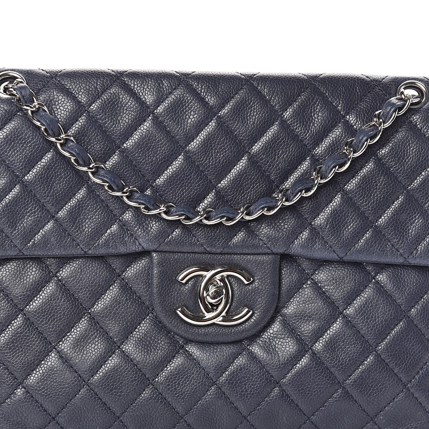 Chanel Washed Caviar Quilted Maxi Single Flap Blue 10 of 11
