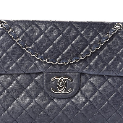 Chanel Washed Caviar Quilted Maxi Single Flap Blue 10 of 11