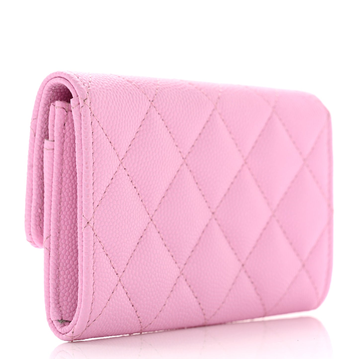 Caviar Metal Perforated Quilted CC Flap Card Holder Pink Green