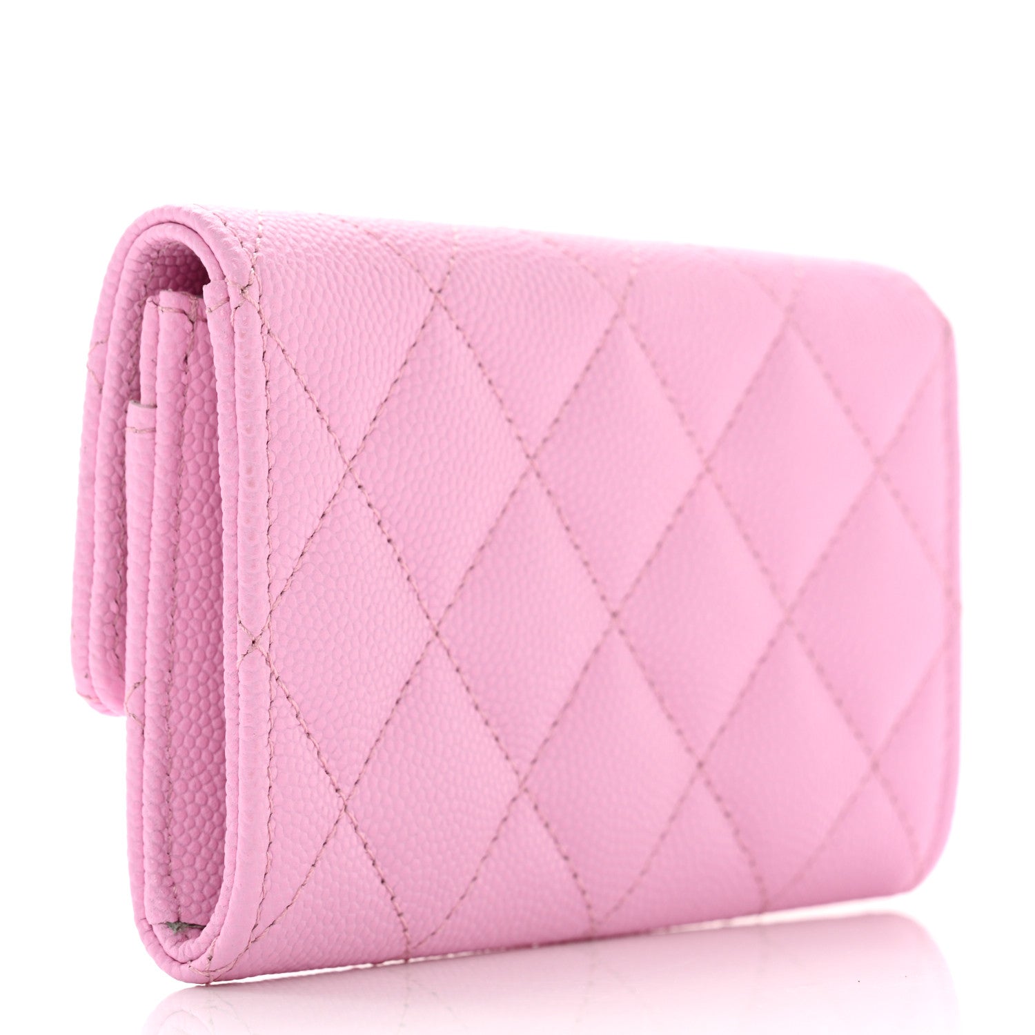 Chanel Caviar Metal Perforated Quilted CC Flap Card Holder Pink Green 2 of 9