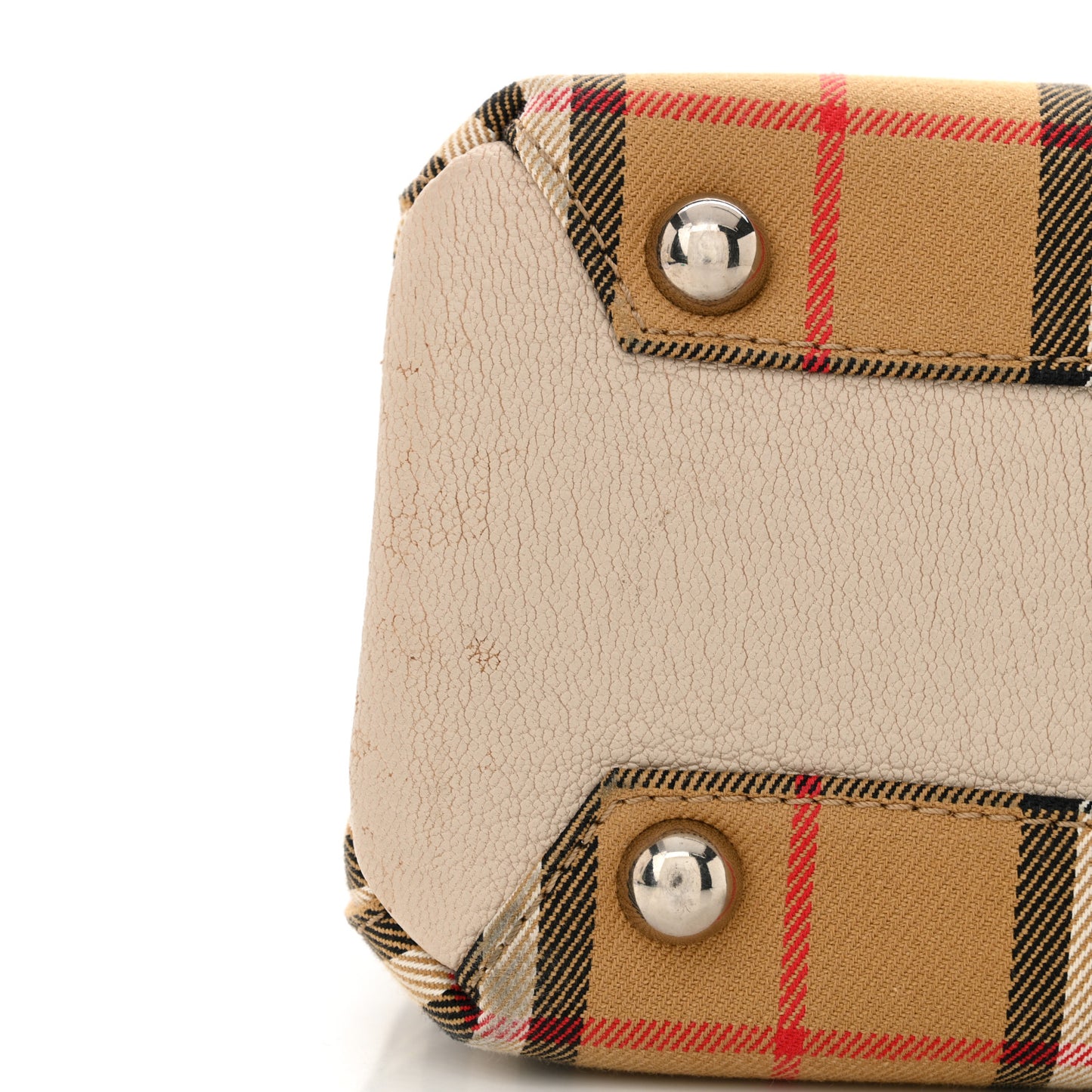Goatskin Vintage Check Small Banner Tote Limestone