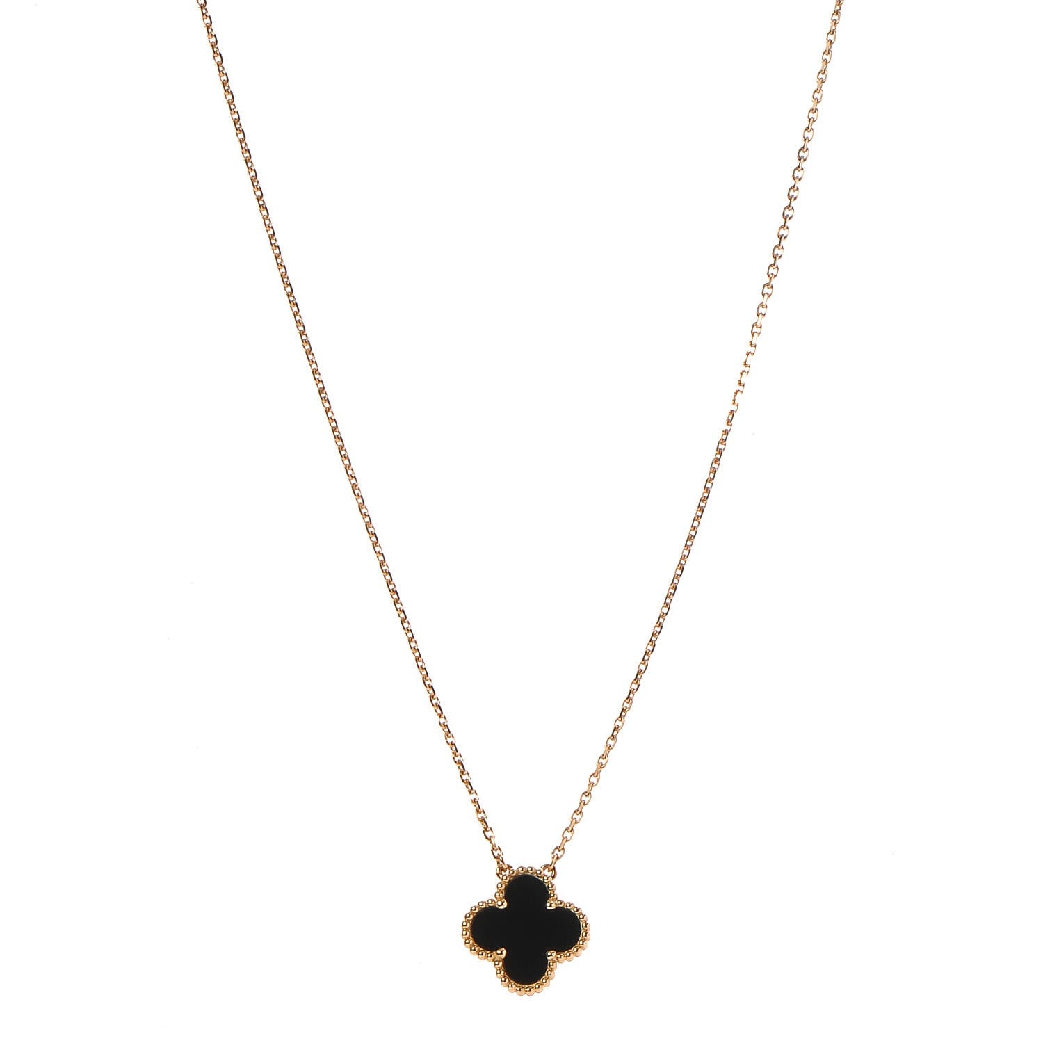 Van Cleef & Arpels 18K Yellow Gold Black Onyx Vintage Alhambra Pendant Necklace 1 of 7
