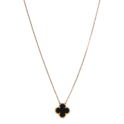 Van Cleef & Arpels 18K Yellow Gold Black Onyx Vintage Alhambra Pendant Necklace 1 of 7