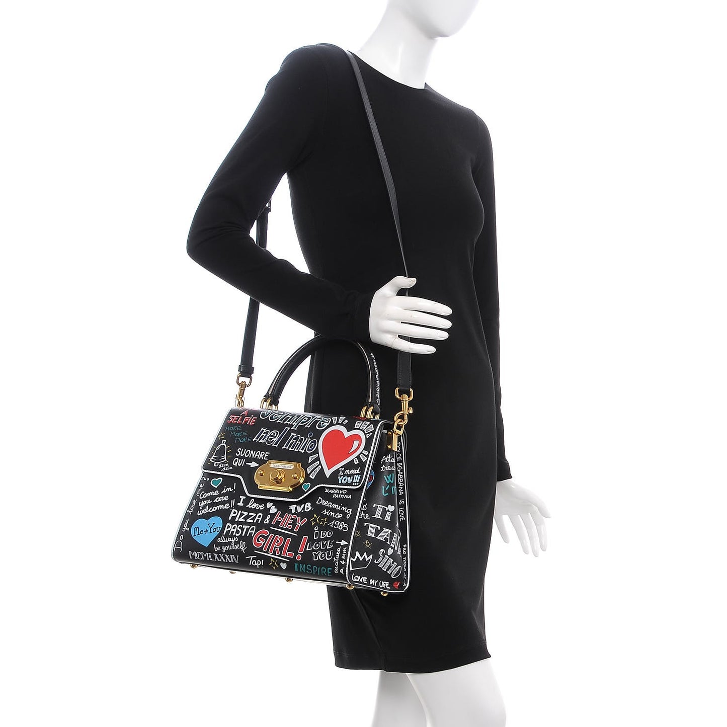 Calfskin Welcome Graffiti Printed Satchel Black