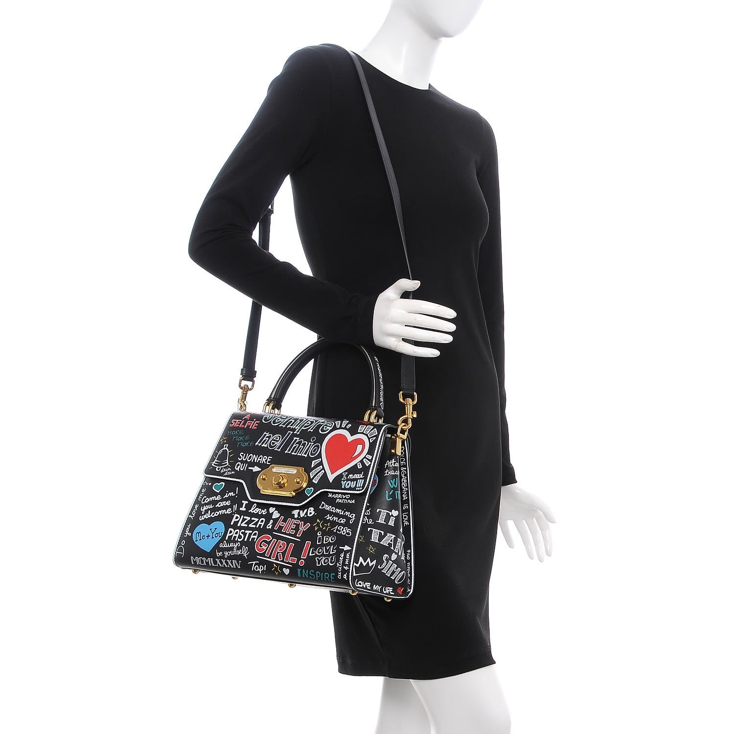 Dolce & Gabbana Calfskin Welcome Graffiti Printed Satchel Black 2 of 8