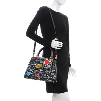 Dolce & Gabbana Calfskin Welcome Graffiti Printed Satchel Black 2 of 8