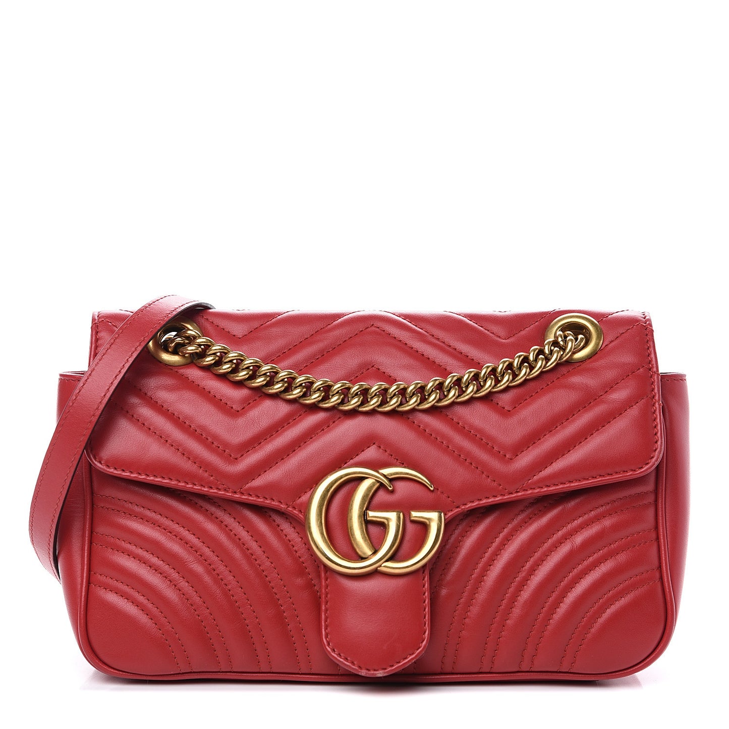 Calfskin Matelasse Small GG Marmont Shoulder Bag Hibiscus Red