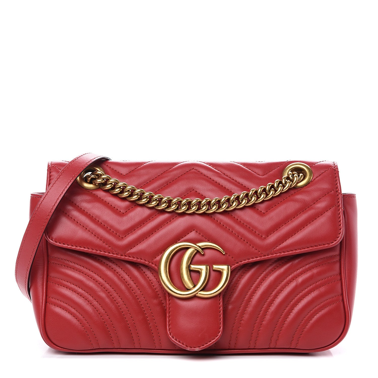 Gucci Calfskin Matelasse Small GG Marmont Shoulder Bag Hibiscus Red 1 of 12