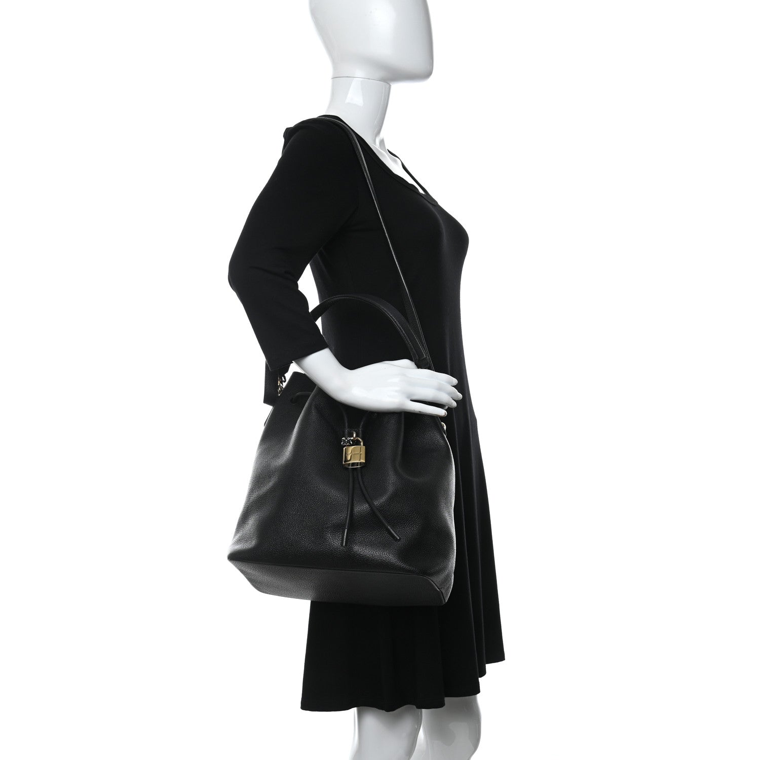 Dolce & Gabbana Drummed Calfskin Claudia Drawstring Bucket Shoulder Bag Black 2 of 12