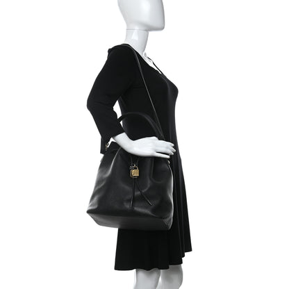 Dolce & Gabbana Drummed Calfskin Claudia Drawstring Bucket Shoulder Bag Black 2 of 12