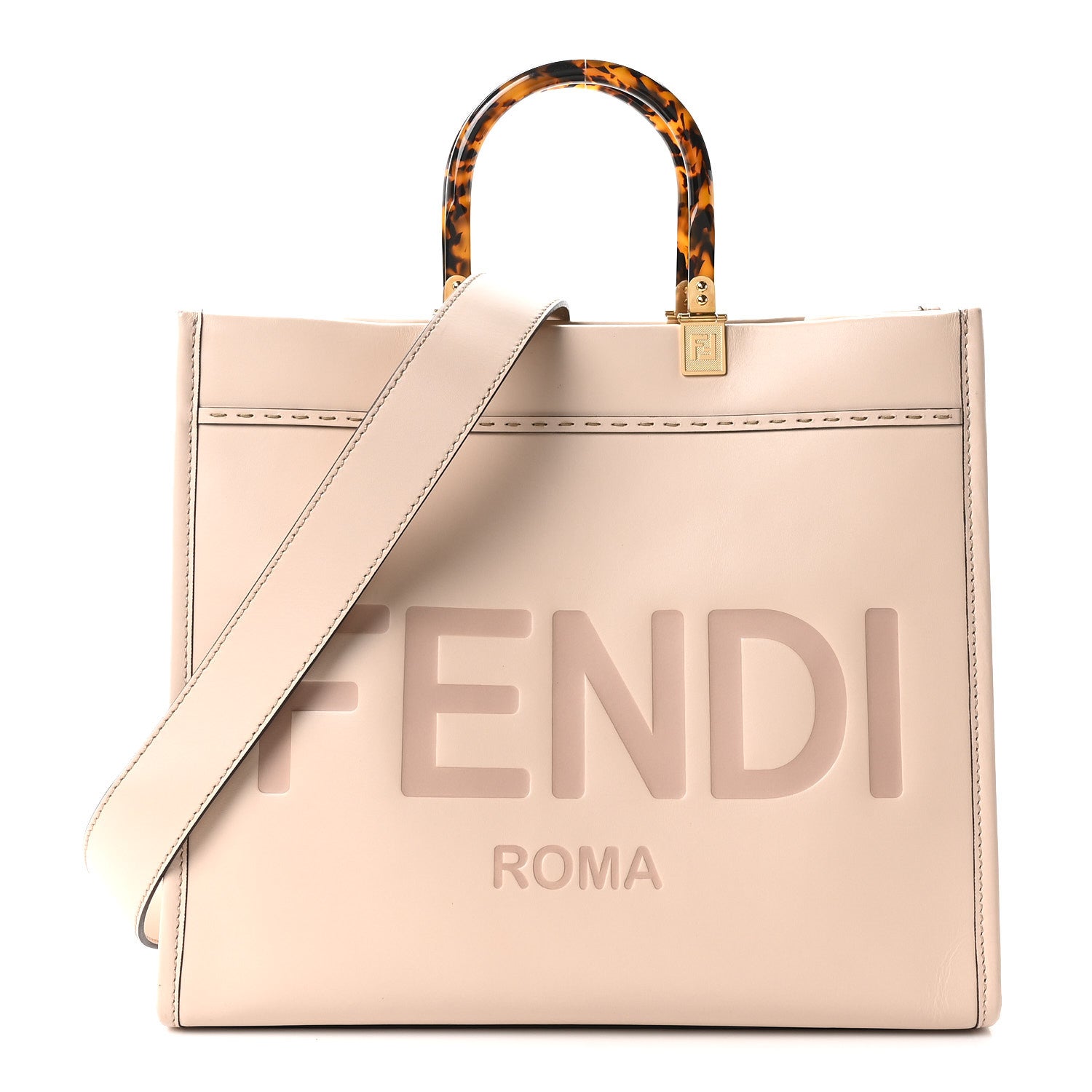 Fendi Vitello King Plexiglass Logo Embossed Medium Fendi Sunshine Shopper Tote Light Rose 1 of 9