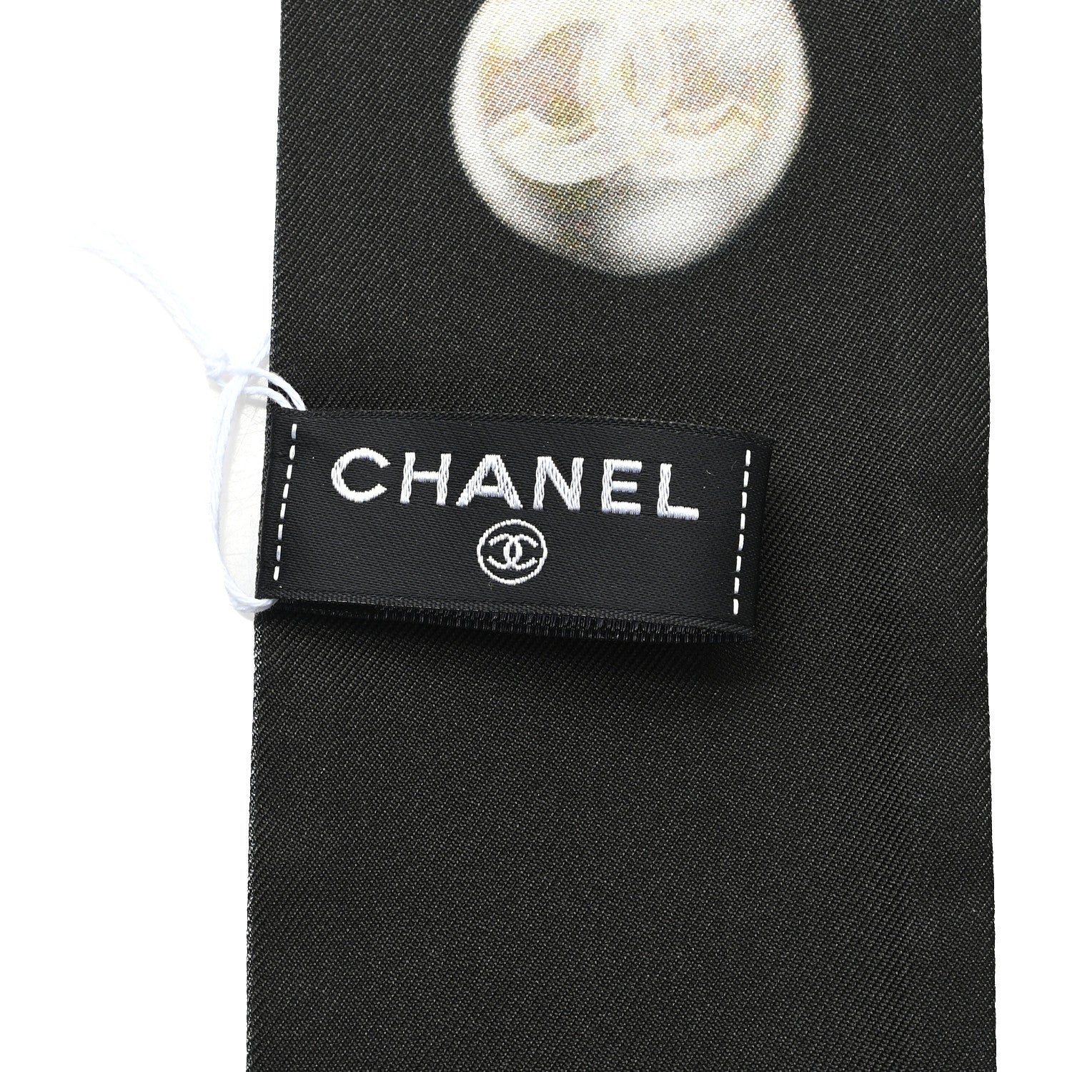 Chanel Silk Pearl CC Slim Bandeau Scarf Dark Gray Ecru Anthracite 3 of 4