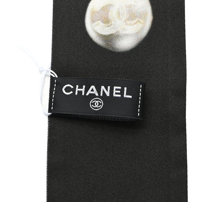 Chanel Silk Pearl CC Slim Bandeau Scarf Dark Gray Ecru Anthracite 3 of 4