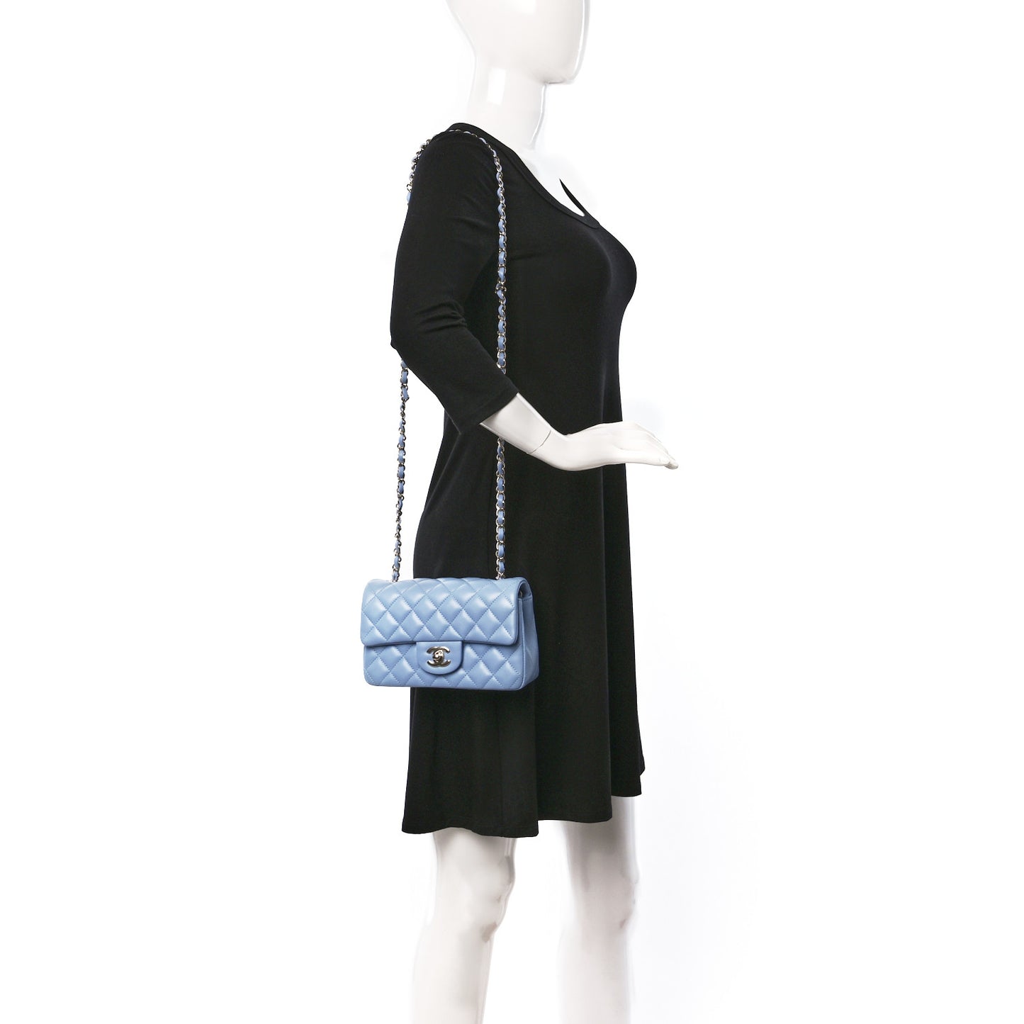 Lambskin Quilted Mini Rectangular Flap Light Blue