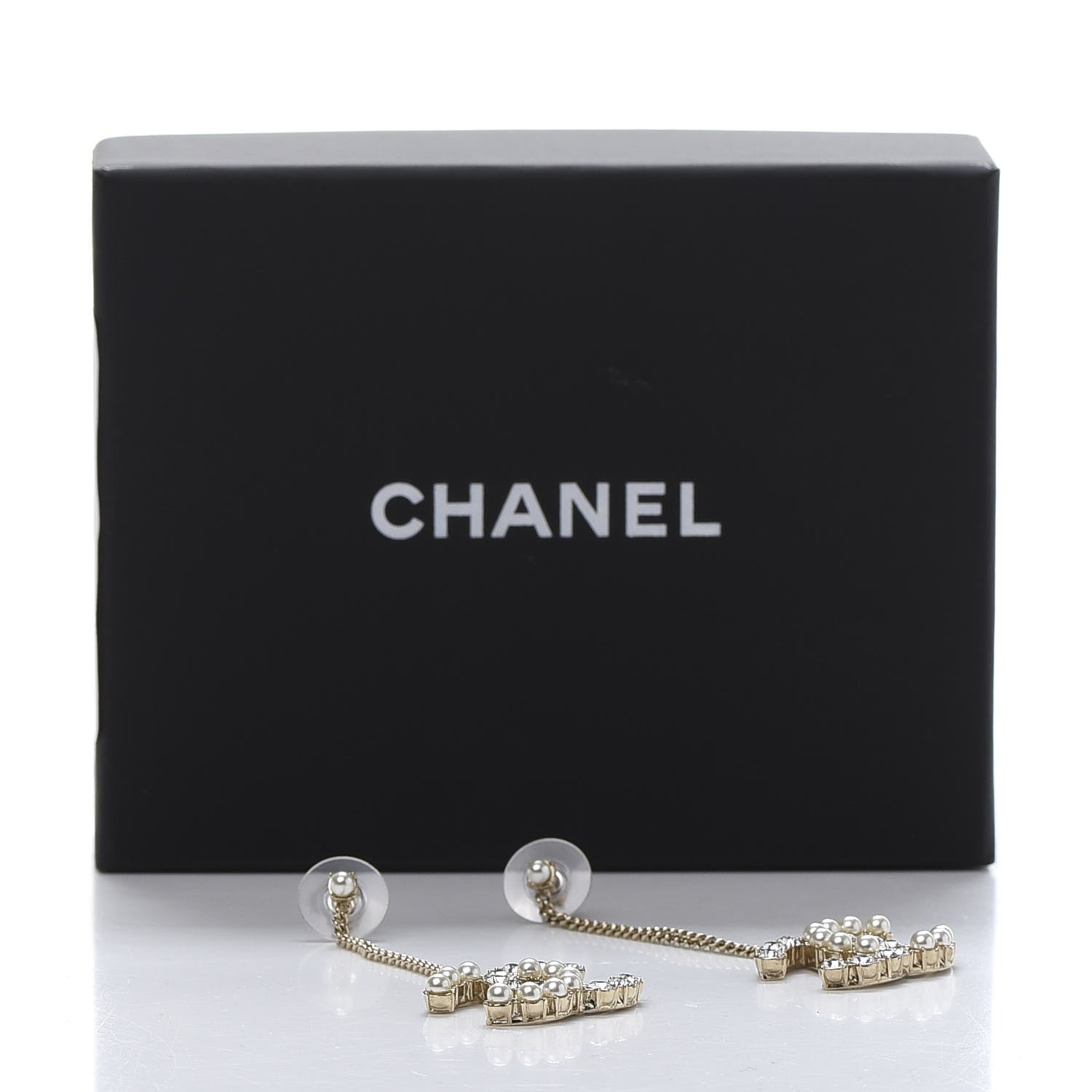 Chanel Crystal Pearl Dazzling Domino Drop Earrings Matte Gold 5 of 5