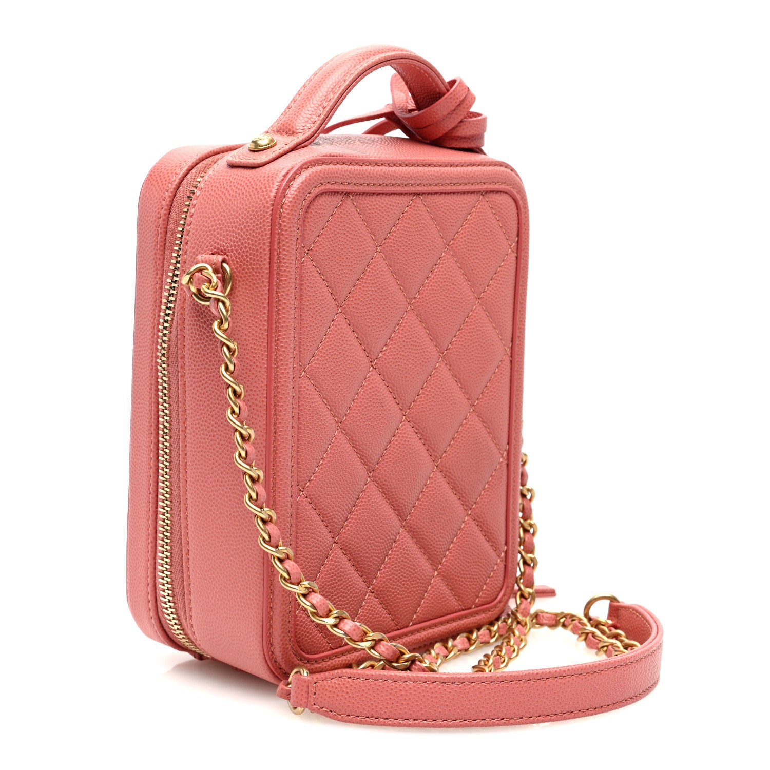 Chanel Caviar Quilted CC North South Filigree Vanity Case Pink 3 of 10