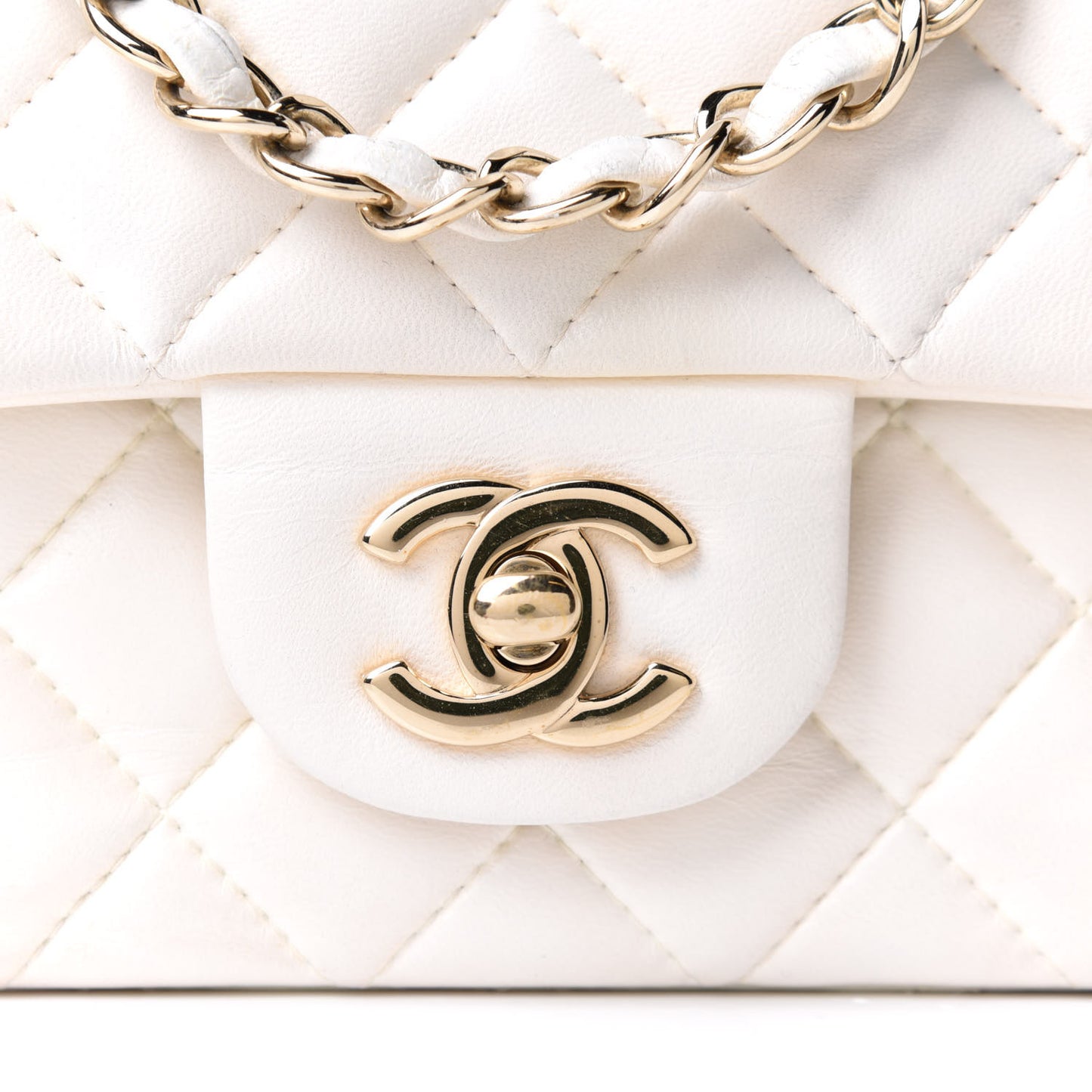 Lambskin Quilted Mini Rectangular Flap White