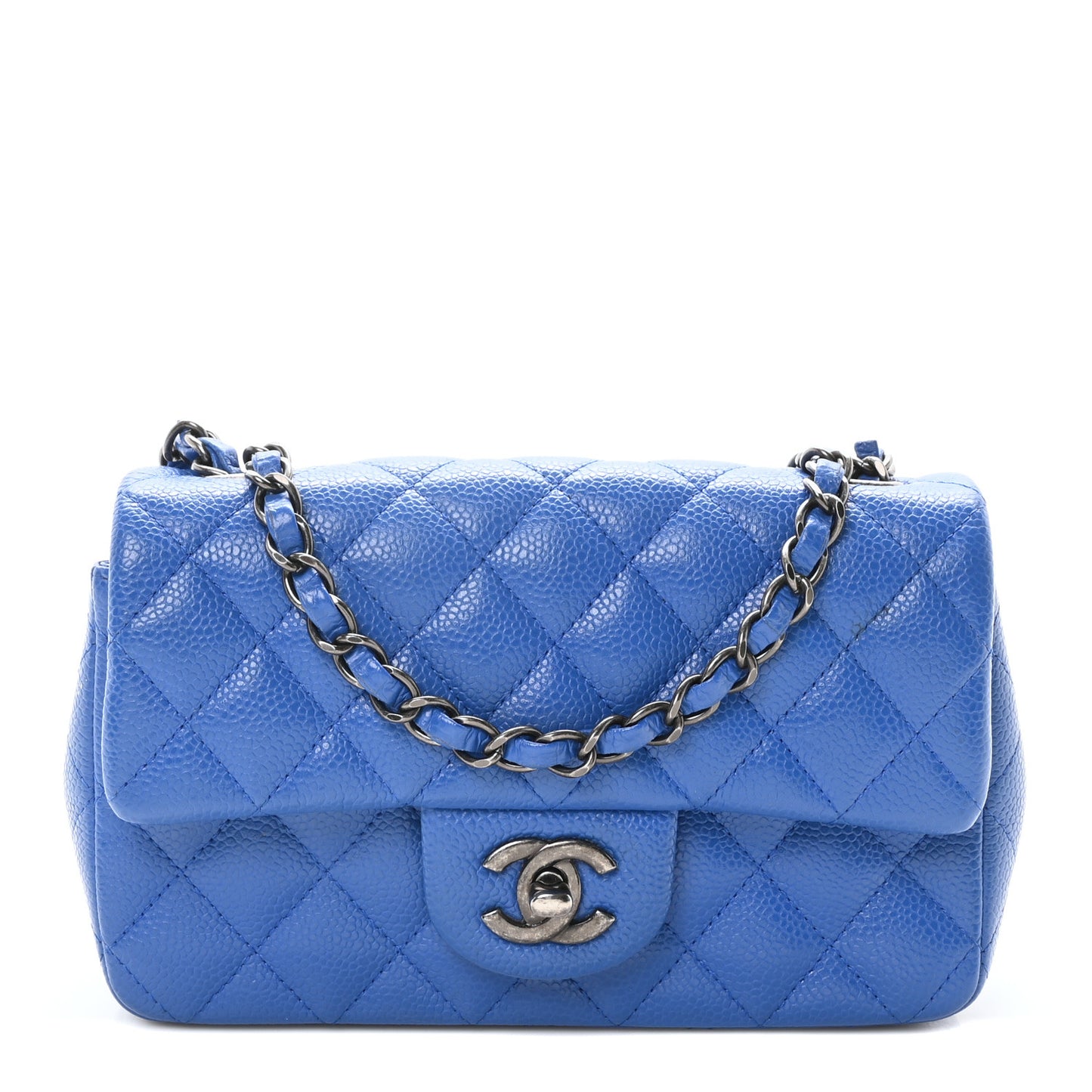 Caviar Quilted Mini Rectangular Flap Blue