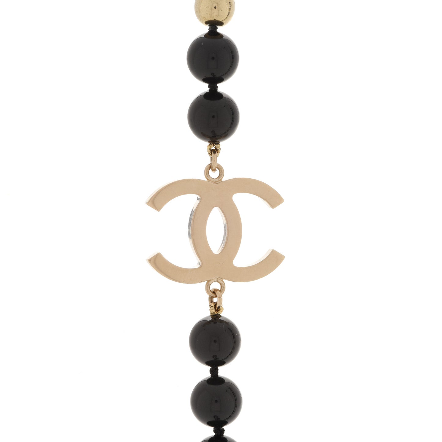 Beaded CC Long Necklace Black Gold