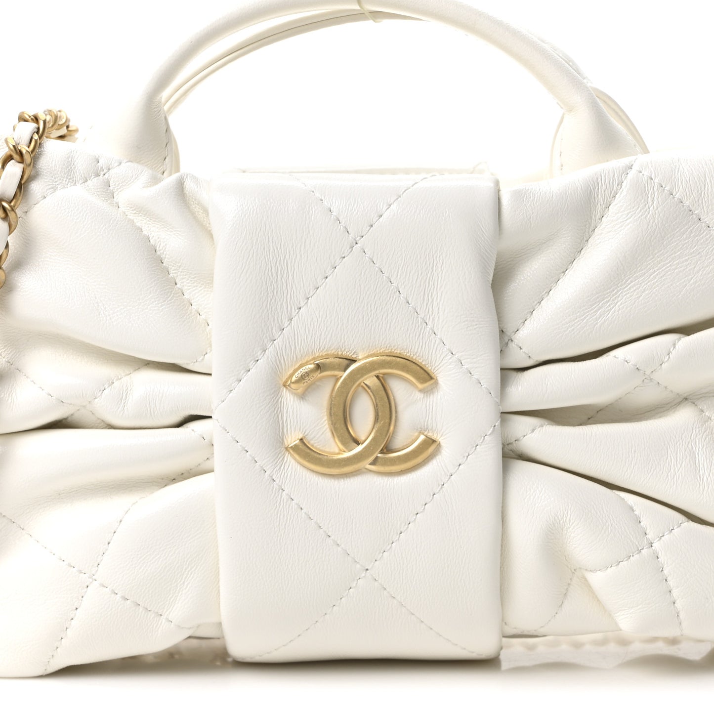 Lambskin Quilted Mini Bow Bag White