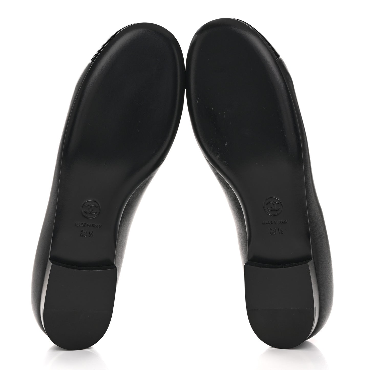 Lambskin Patent Cap Toe Chain Around Ballerina Flats 38.5 Black