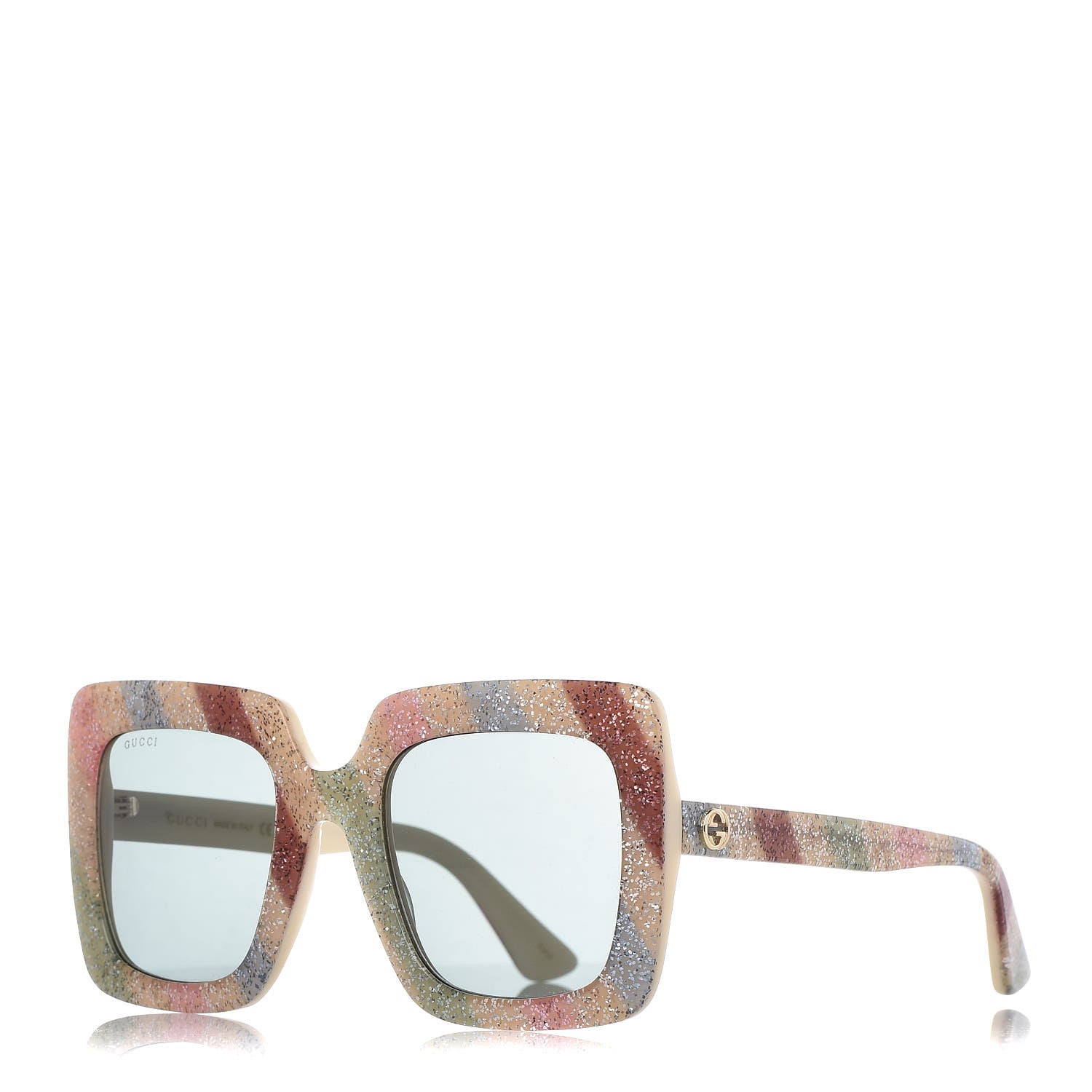 Gucci Square Frame Stripe Glitter GG0328S Sunglasses Ivory Multicolor 1 of 7