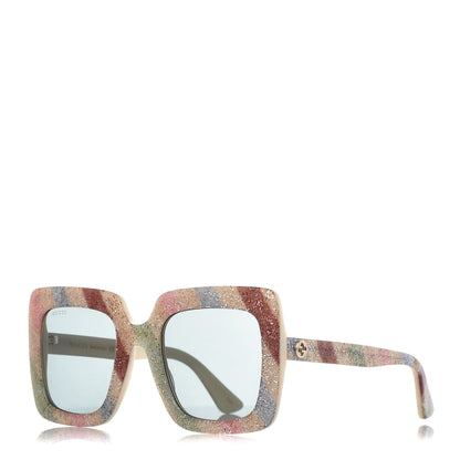 Gucci Square Frame Stripe Glitter GG0328S Sunglasses Ivory Multicolor 1 of 7
