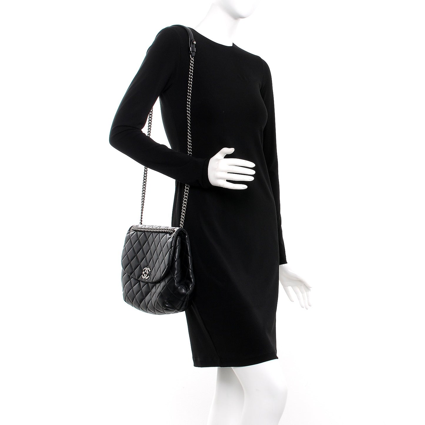 Lambskin Quilted Large Daily Supple Flap Black