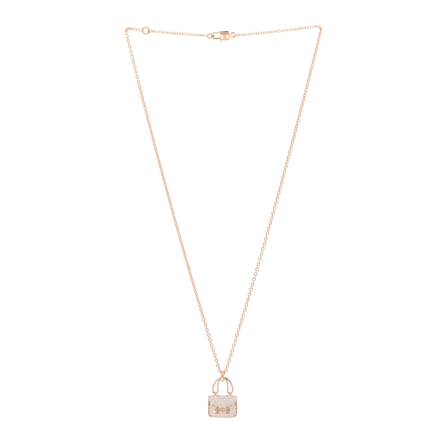 Hermes 18K Rose Gold Diamond Constance Amulettes Pendant Necklace 3 of 7