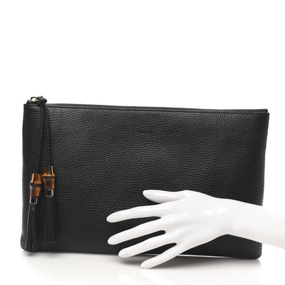 Gucci Pebbled Calfskin Large Bamboo Clutch Black 2 of 9