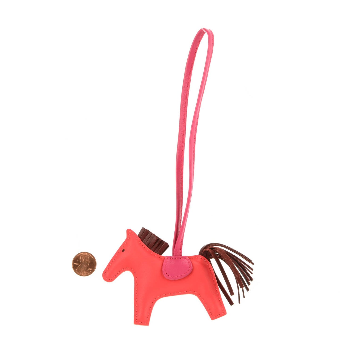 Milo Lambskin Grigri Rodeo Bag Charm PM Rose Jaipur Shocking Rouge H