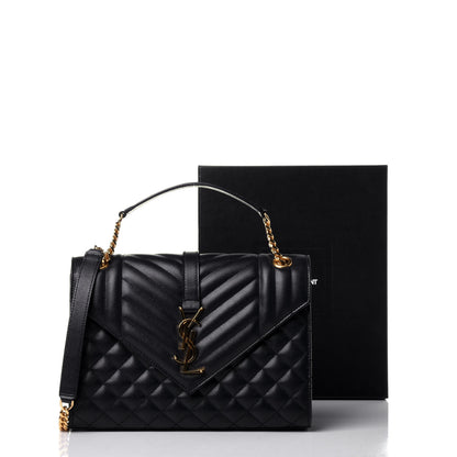 Saint Laurent Grain De Poudre Textured Mixed Matelasse Triquilt Medium Monogram Satchel Deep Marine 11 of 11