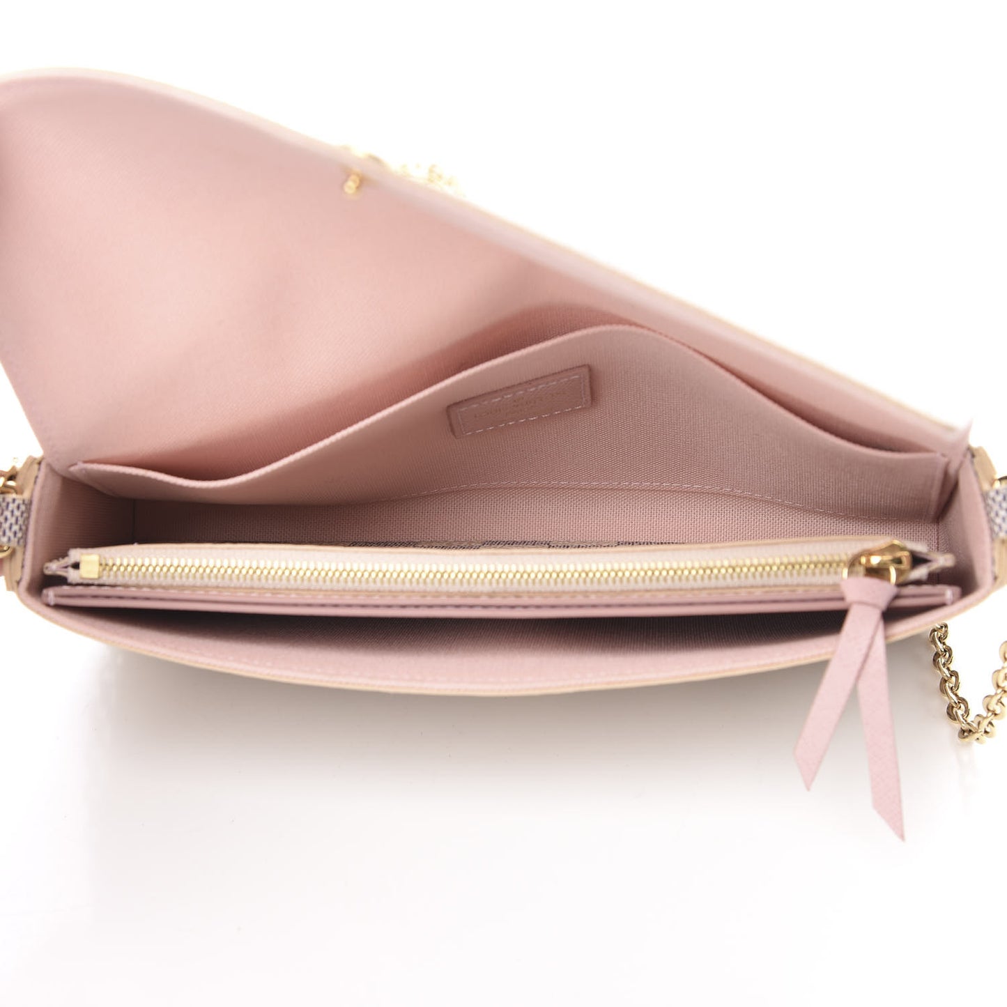 Damier Azur Pochette Felicie Chain Wallet Rose Ballerine