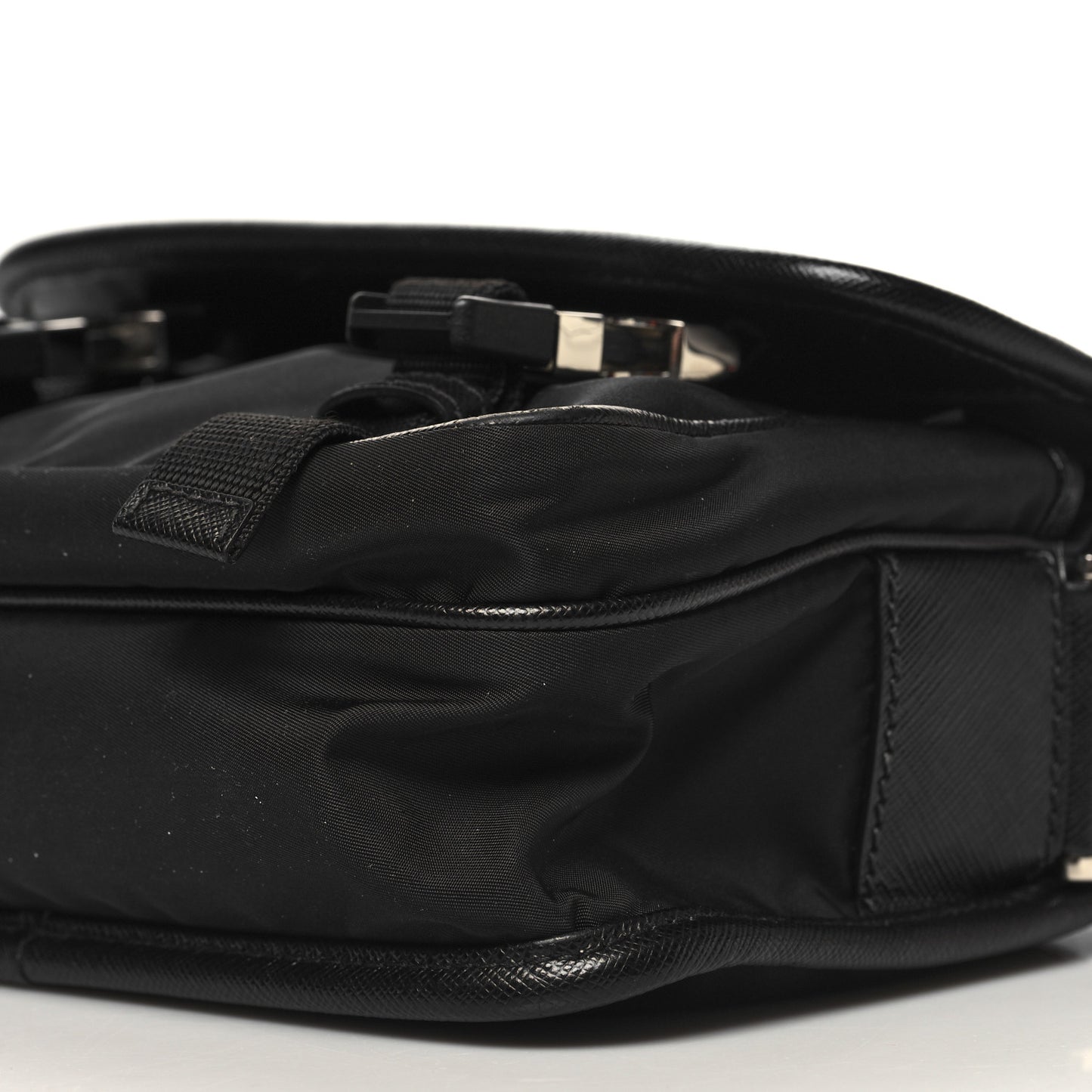 Re-Nylon Saffiano Pocket Double Snap Buckle Shoulder Bag Black