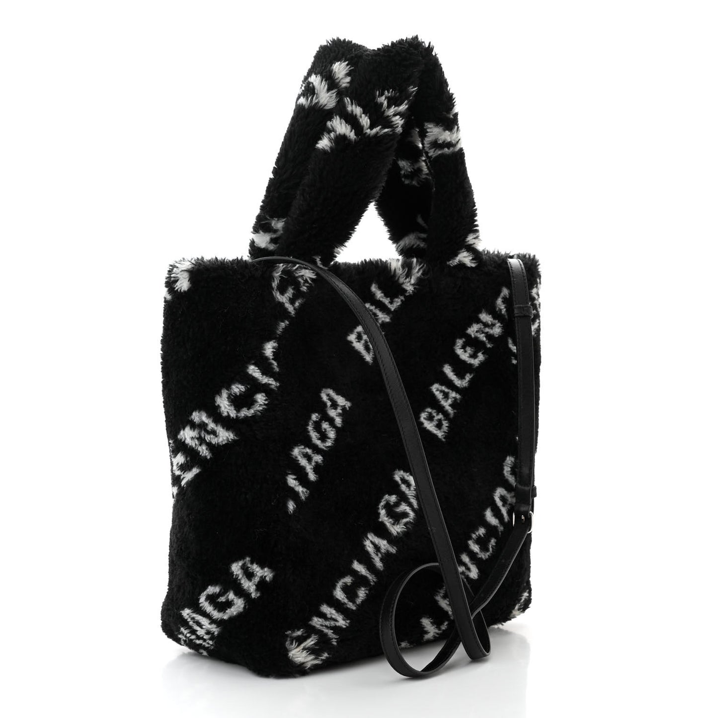 Faux Fur Diagonal Logo Everyday Tote Black White