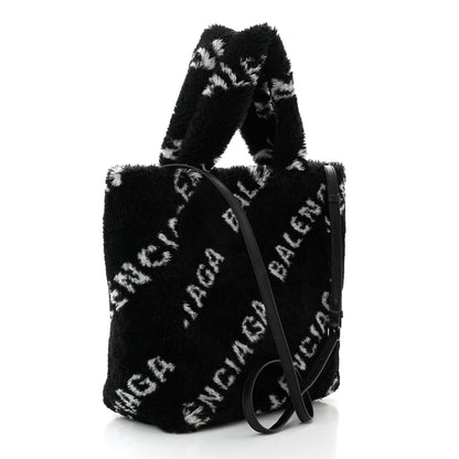 Balenciaga Faux Fur Diagonal Logo Everyday Tote Black White 3 of 9