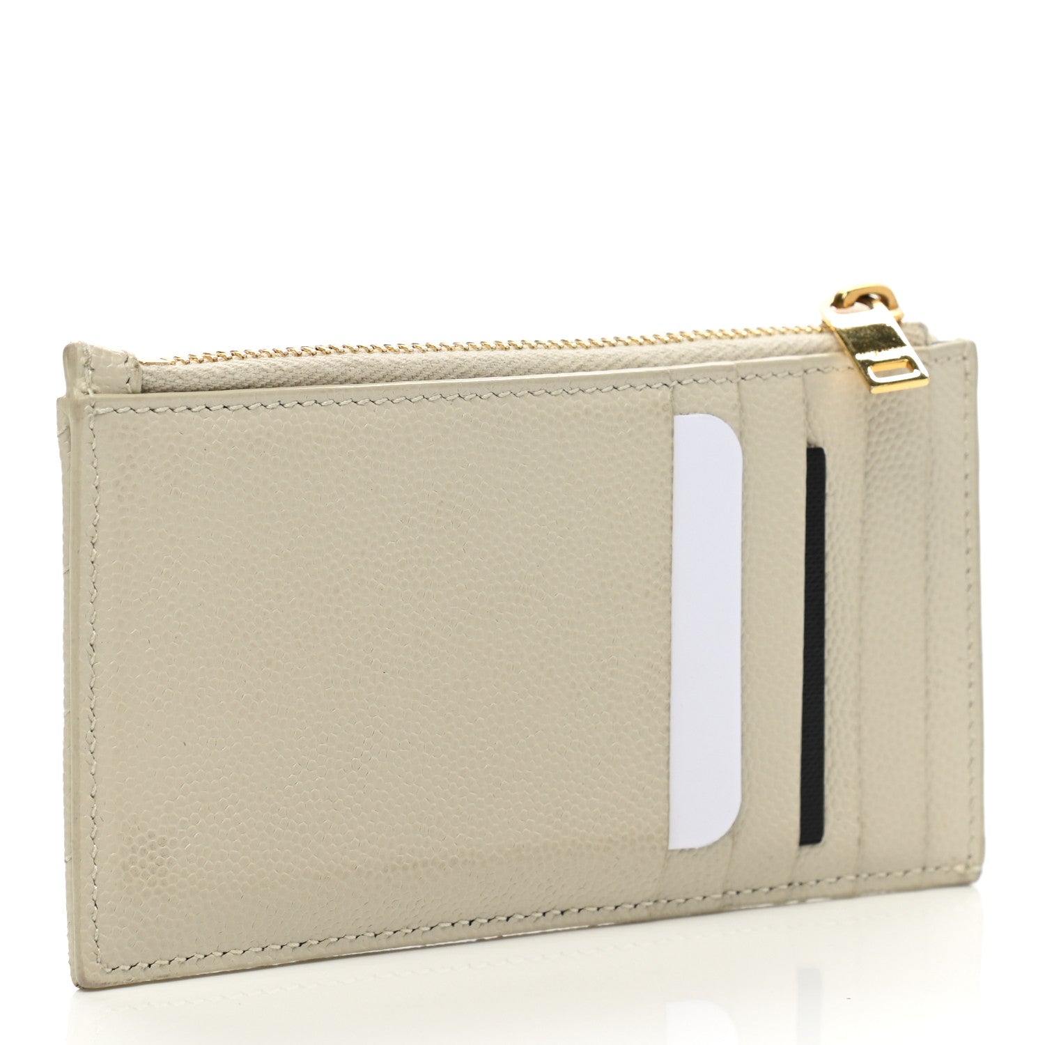 Saint Laurent Grain De Poudre Matelasse Chevron Monogram Fragments Zippered Card Case Blanc Vintage 3 of 12