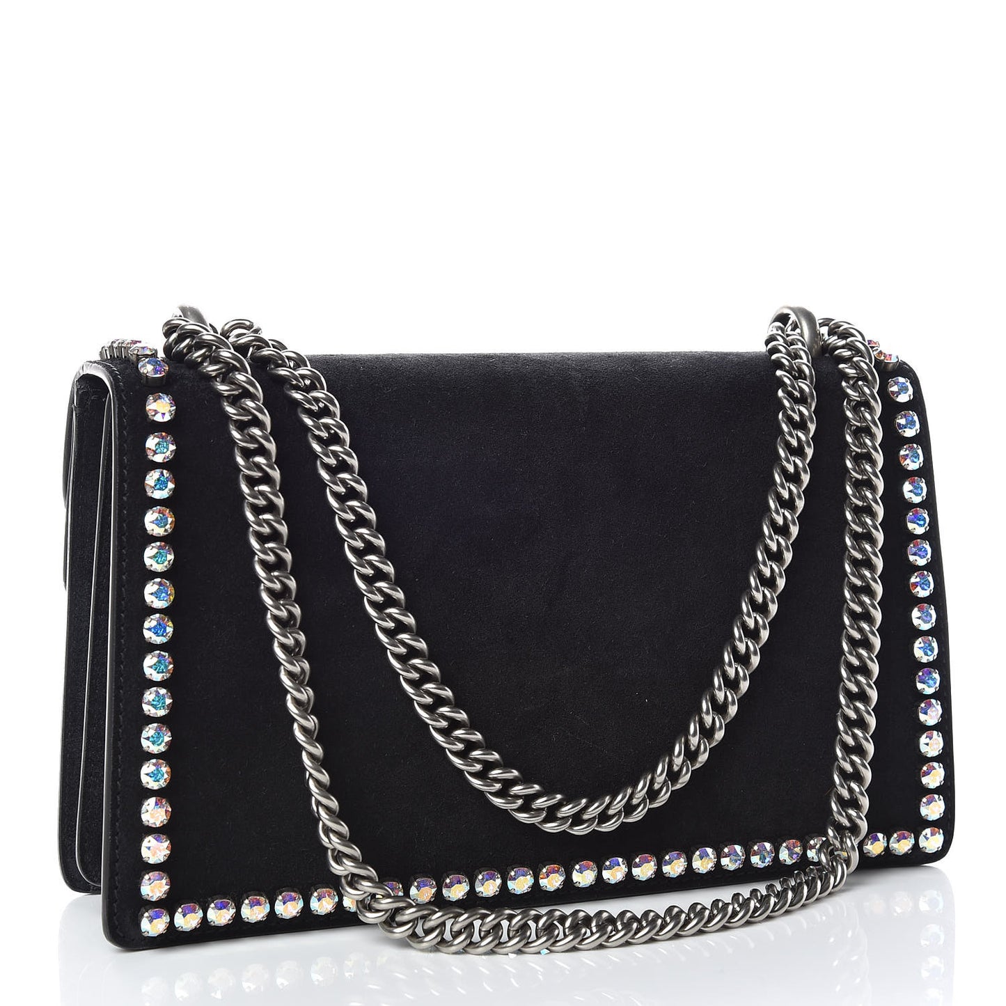 Suede Crystal Small Dionysus Shoulder Bag Black