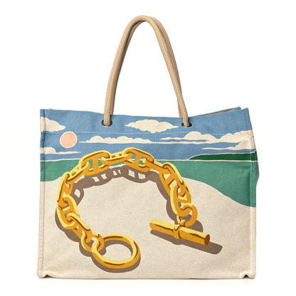 Hermes H Canvas Printed Escale A La Plage Beach Bag Or 1 of 13