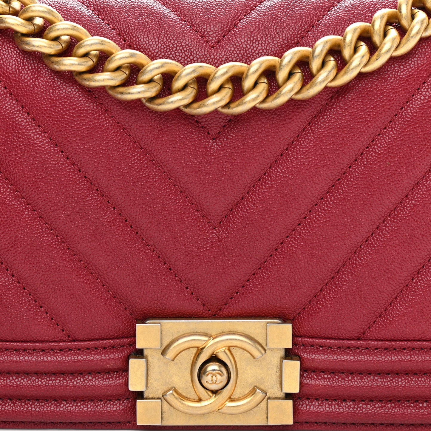 Caviar Chevron Quilted Medium Boy Flap Dark Pink