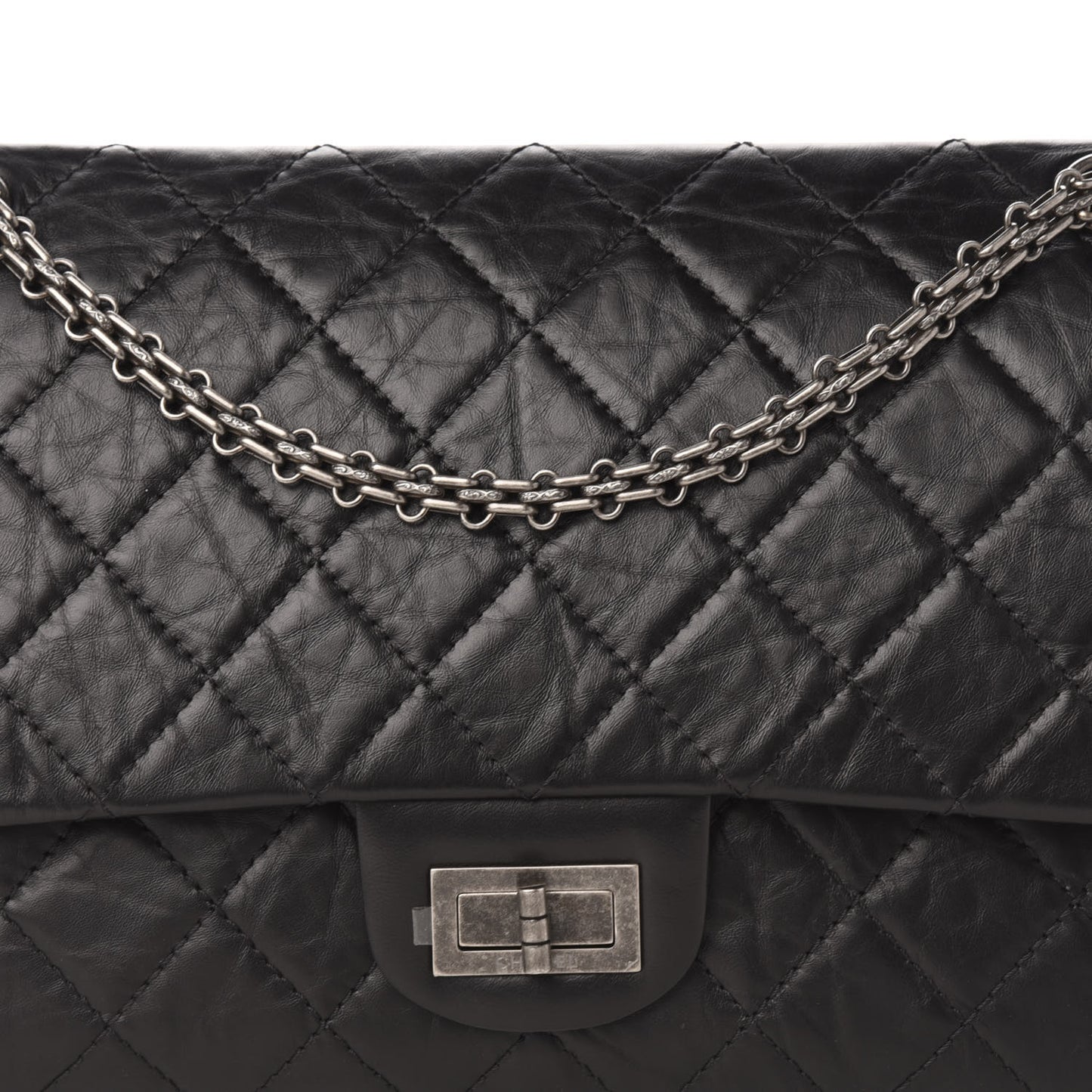 Aged Calfskin Quilted 2.55 Reissue 227 Flap Black