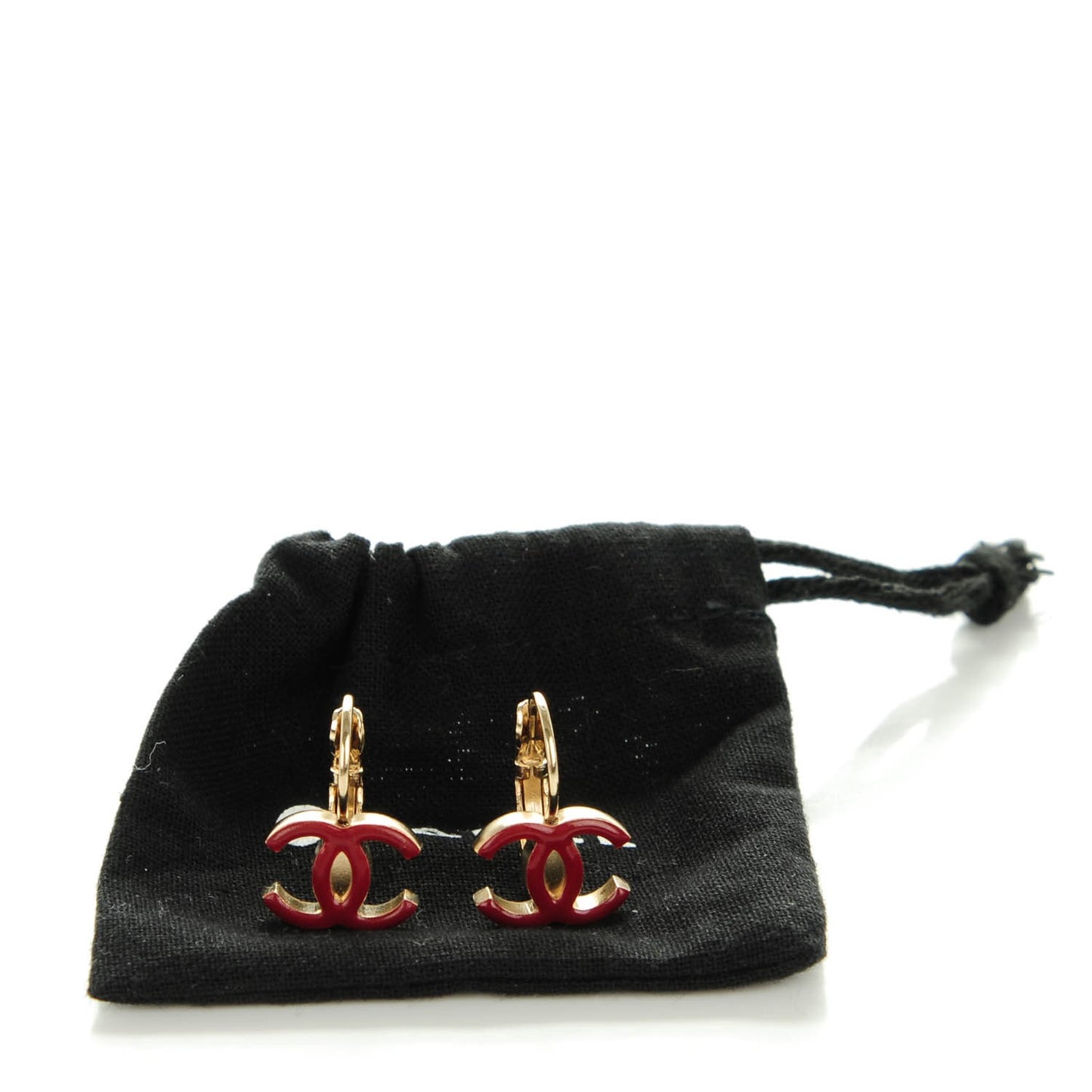 Enamel CC Hoop Earrings Gold Red