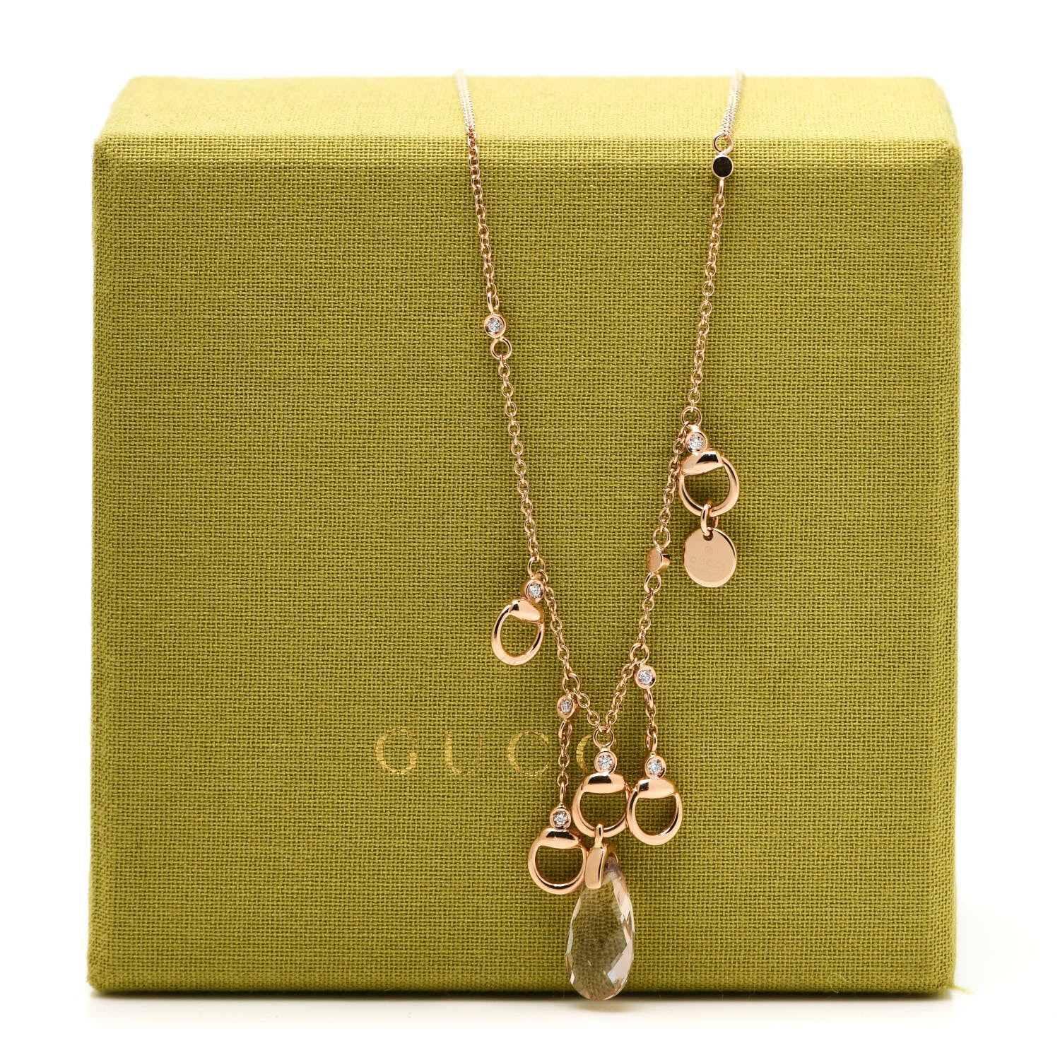 Gucci 18K Rose Gold Diamond Topaz Horsebit Necklace 6 of 6