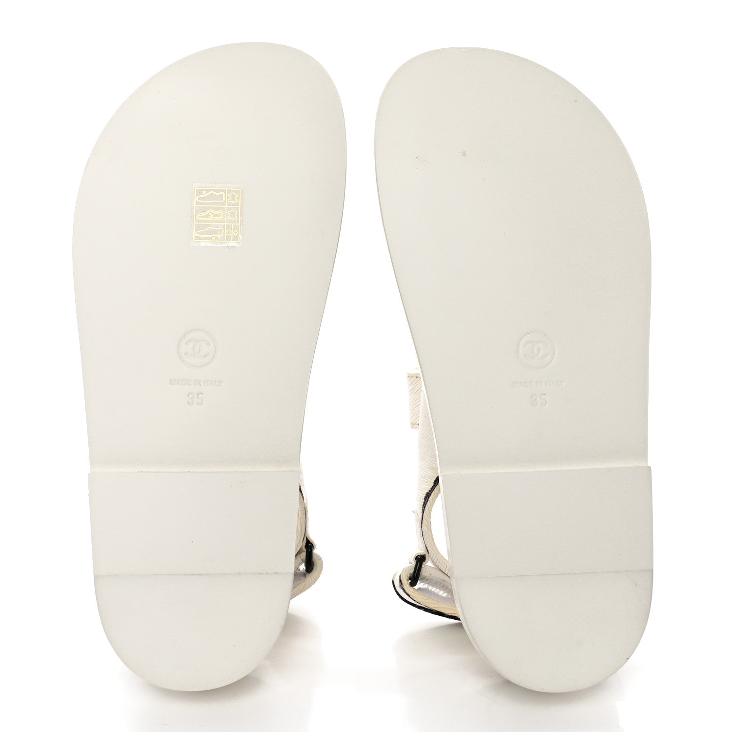 Chanel Calfskin Printed Velcro Dad Sandals 35 White Black 5 of 14