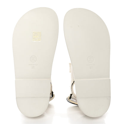 Chanel Calfskin Printed Velcro Dad Sandals 35 White Black 5 of 14