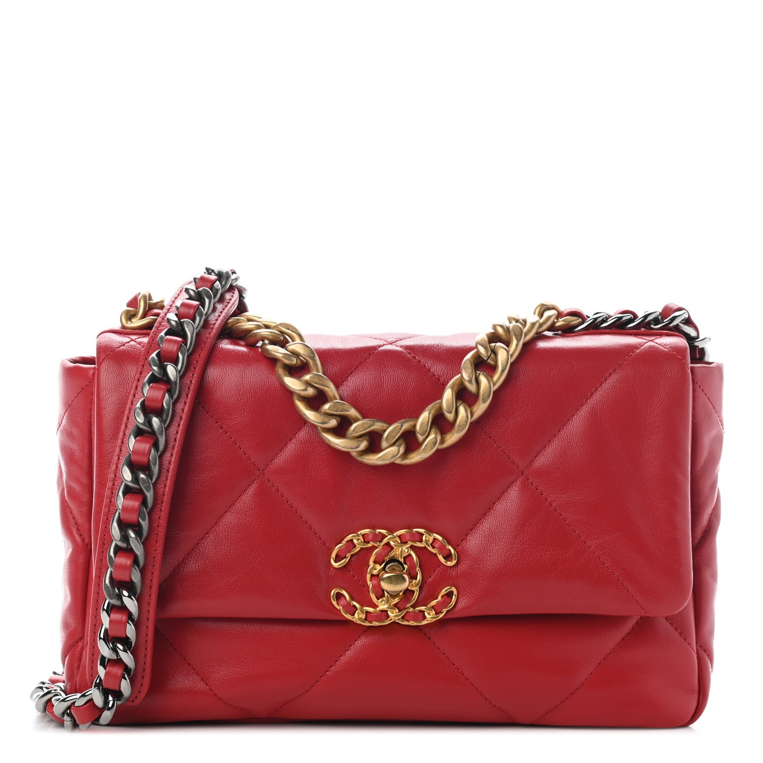 Chanel Goatskin Quilted Medium Chanel 19 Flap Red 1 of 9