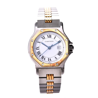 Cartier Stainless Steel 18K Yellow Gold 29mm Santos Octagon Quartz Watch 1 of 5