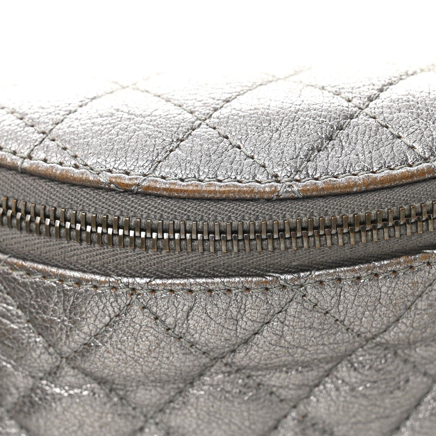 Chanel Metallic Calfskin Quilted Banane Waist Bag Fanny Pack Dark Silver 12 of 12
