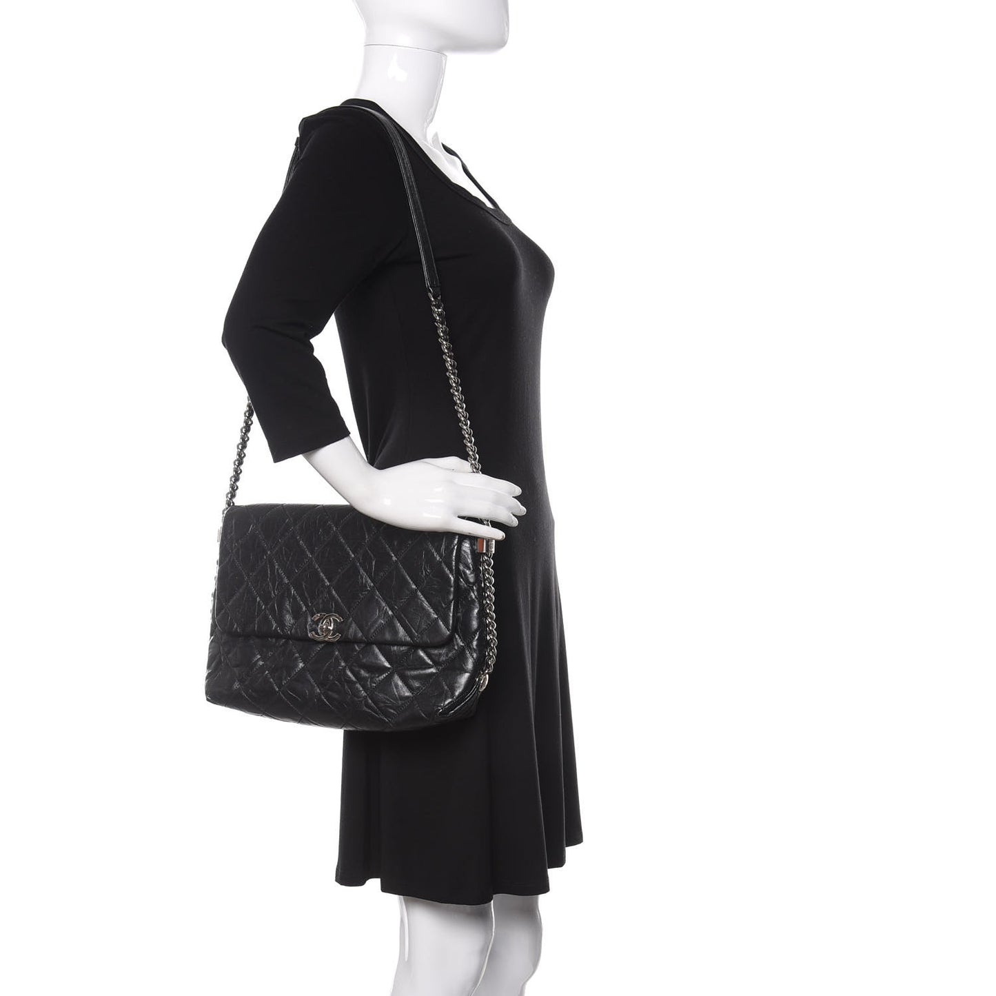 Crackled Aged Calfskin Big Bang Flap Black