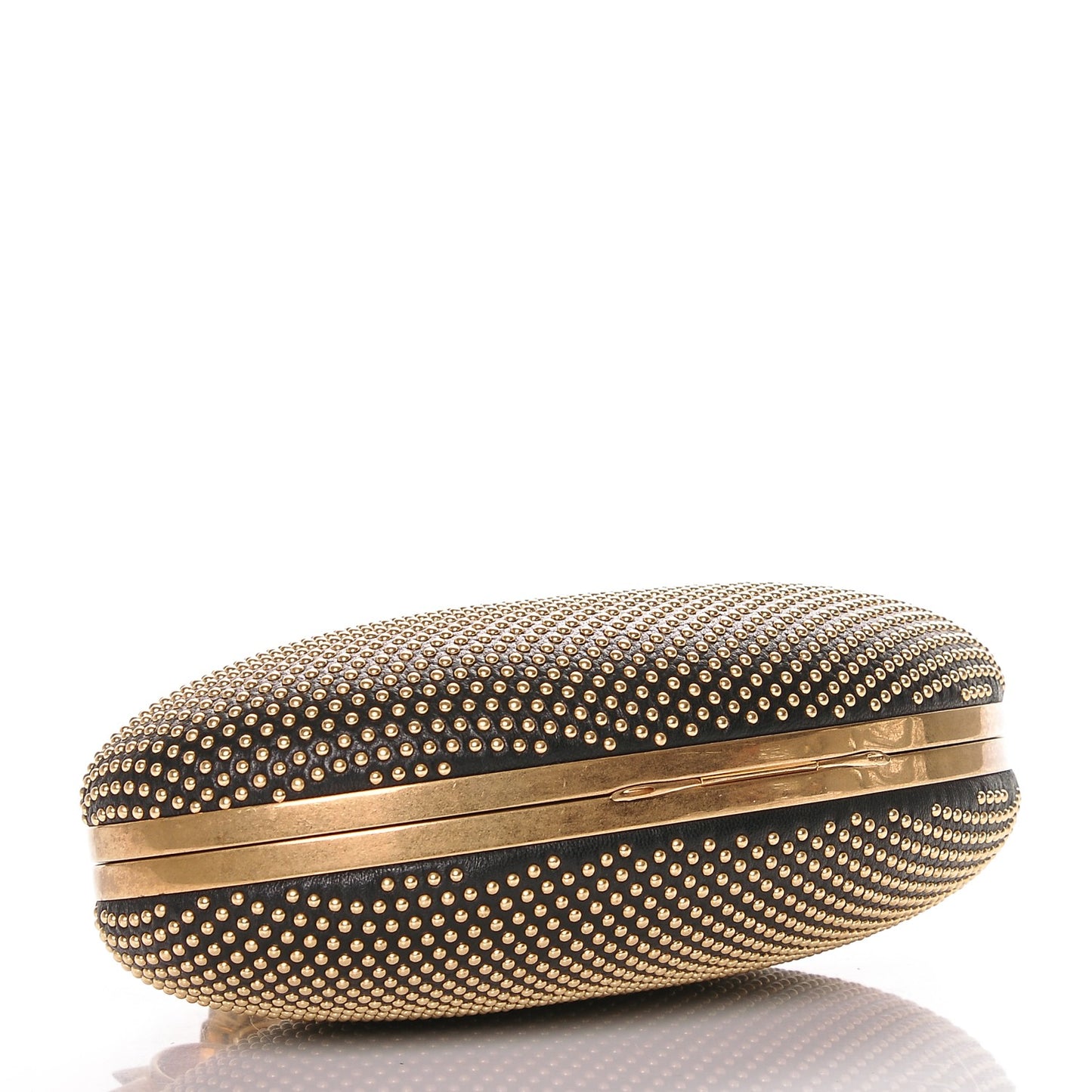 Nappa Studded Skull Knuckle Oval Box Clutch Black